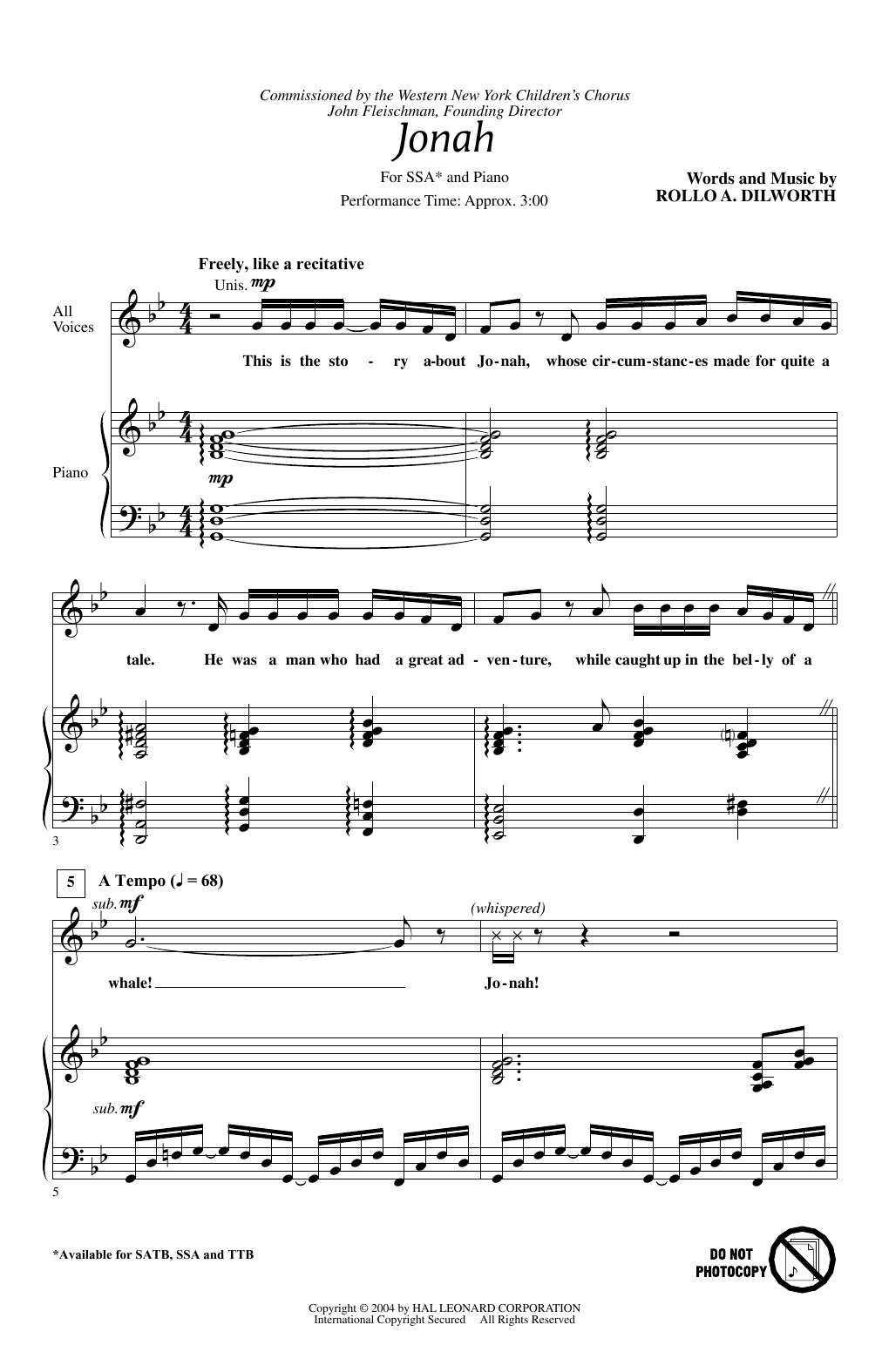 Rollo Dilworth Jonah sheet music notes and chords. Download Printable PDF.