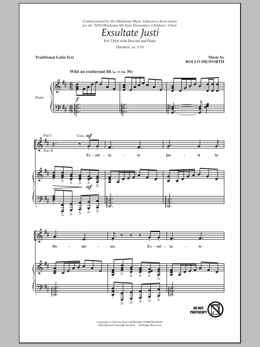 Rollo Dilworth Exsultate Justi sheet music notes and chords. Download Printable PDF.