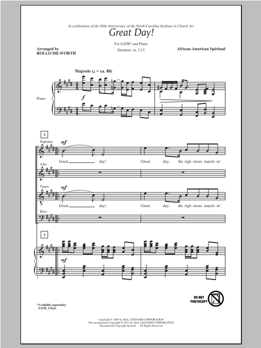 Traditional Spiritual Great Day (arr. Rollo Dilworth) sheet music notes and chords. Download Printable PDF.