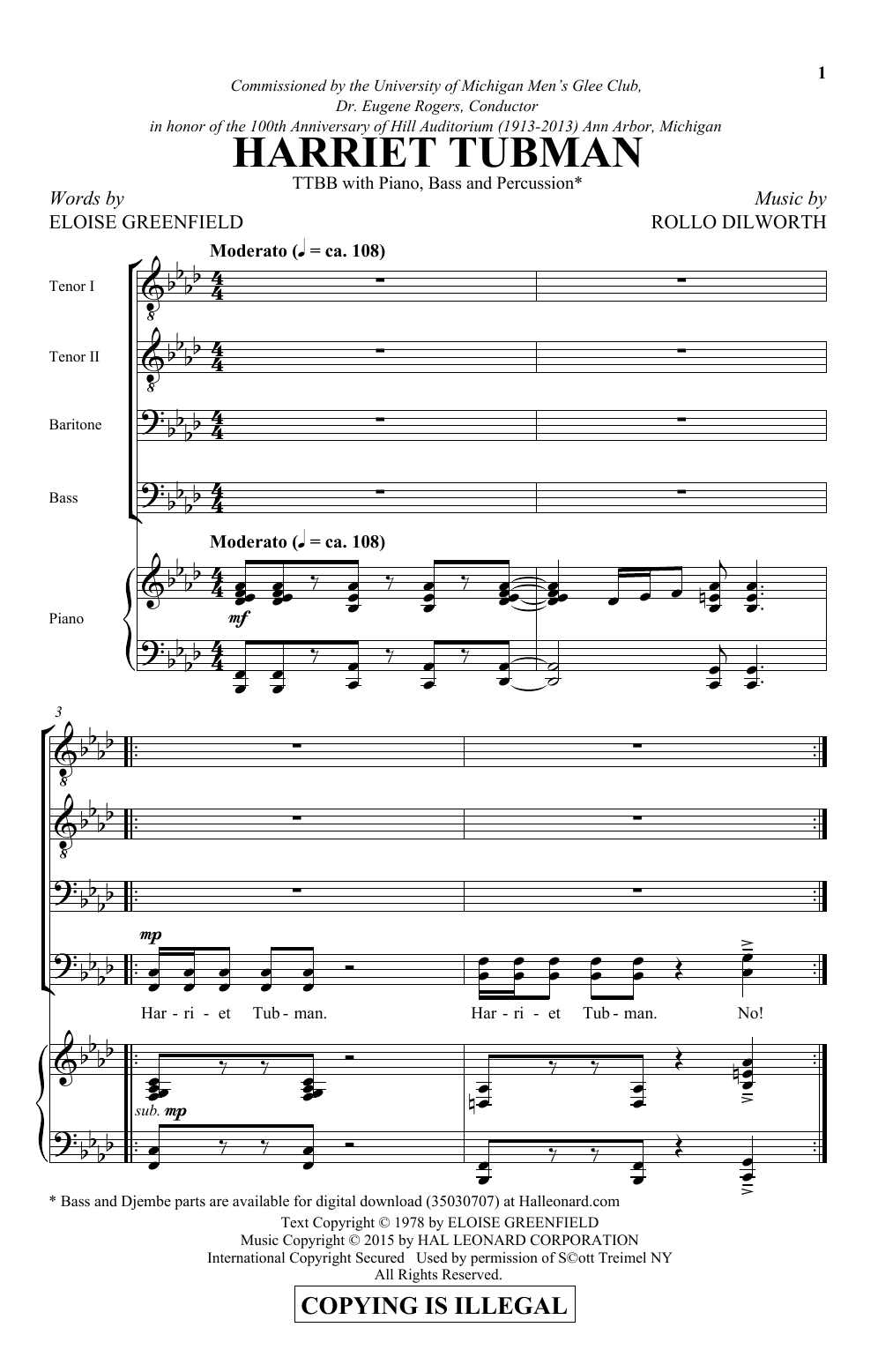 Rollo Dilworth Harriet Tubman sheet music notes and chords. Download Printable PDF.