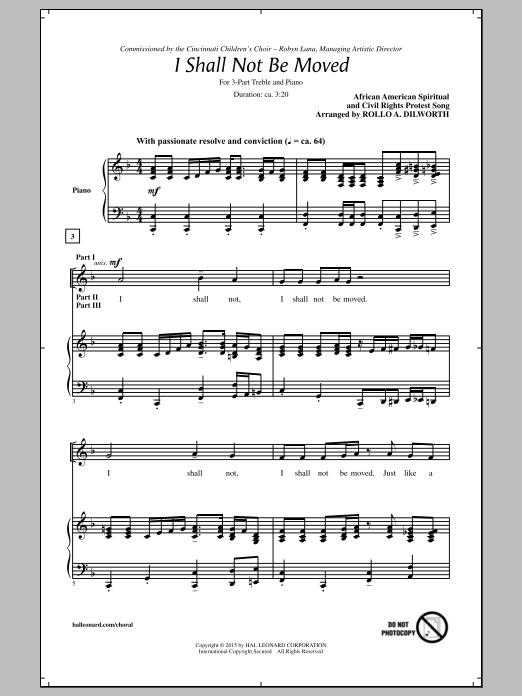 Learn to play Rollo Dilworth I Shall Not Be Moved sheet music for 3-Part Treble Choir in minutes. Rollo Dilworth I Shall Not Be Moved sheet music notes and chords. Download Printable PDF.