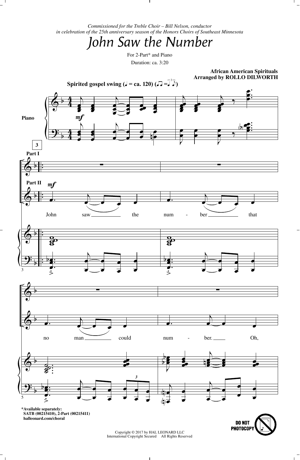 Learn to play Rollo Dilworth John Saw The Number sheet music for 2-Part Choir in minutes. Price: 3.9900$ Rollo Dilworth John Saw The Number sheet music notes and chords arranged for 2-Part Choir