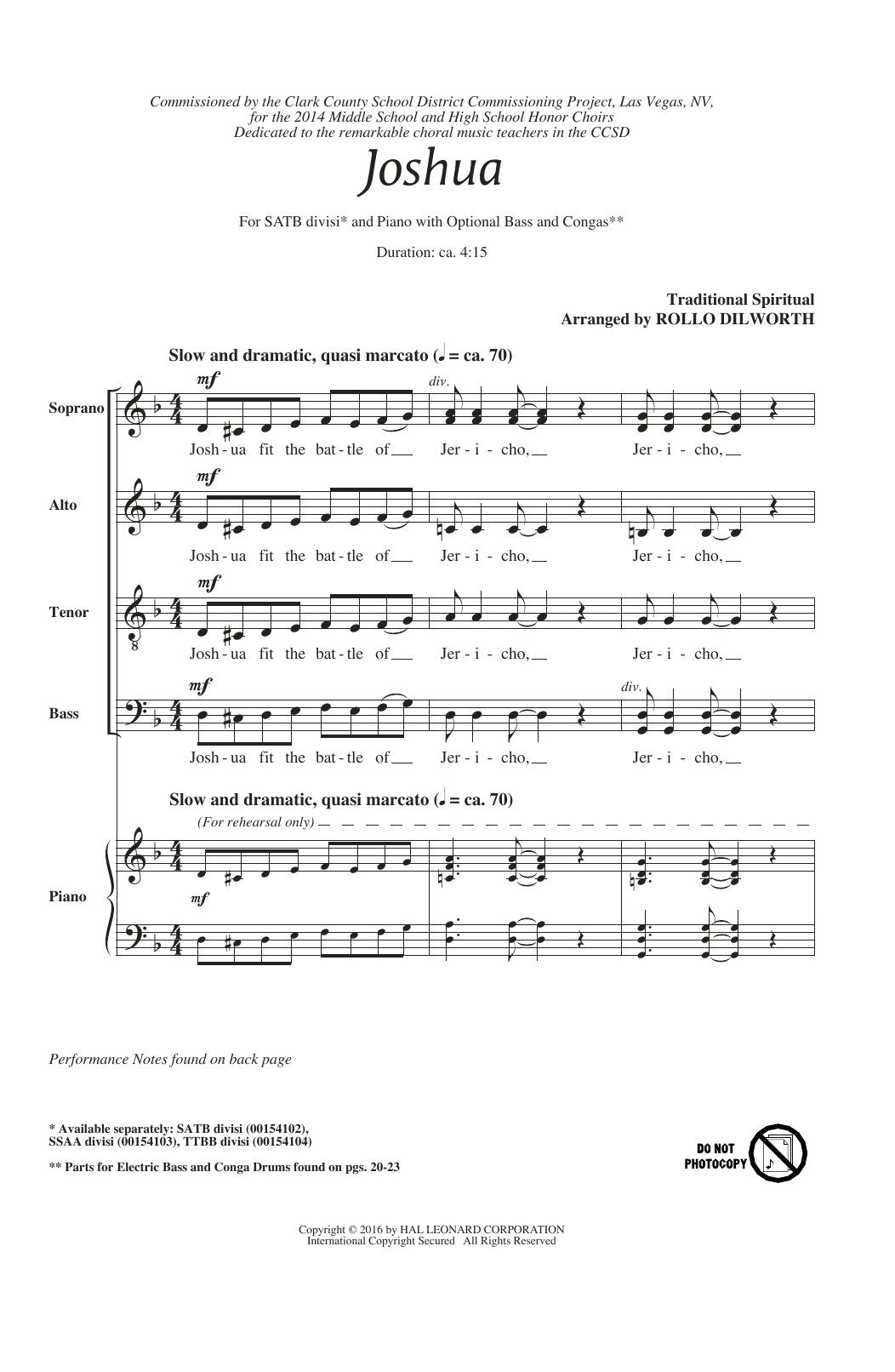 Learn to play Rollo Dilworth Joshua (Fit The Battle Of Jericho) sheet music for TTBB Choir in minutes. Price: 3.9900$ Rollo Dilworth Joshua (Fit The Battle Of Jericho) sheet music notes and chords arranged for TTBB Choir