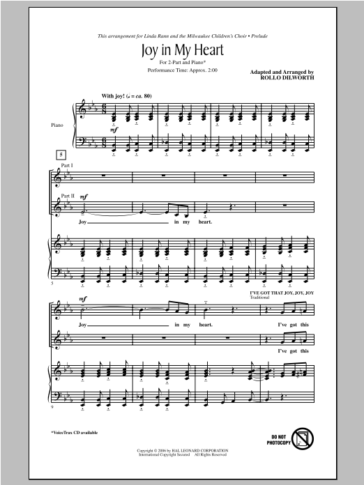 Rollo Dilworth Joy In My Heart sheet music notes and chords. Download Printable PDF.