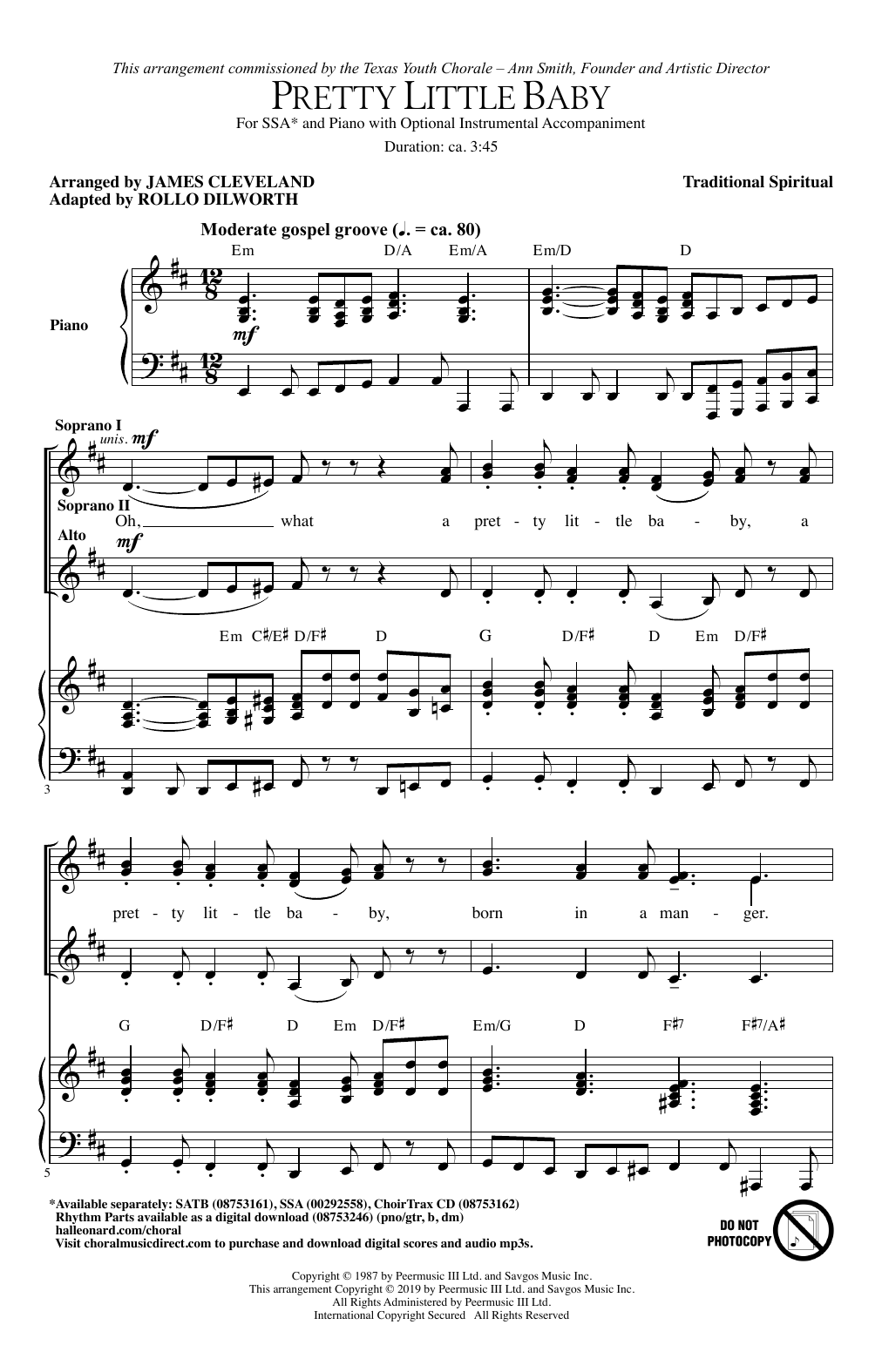 Learn to play Rollo Dilworth Pretty Little Baby (arr. James Cleveland) sheet music for SATB Choir in minutes. Price: 3.9900$ Rollo Dilworth Pretty Little Baby (arr. James Cleveland) sheet music notes and chords arranged for SATB Choir