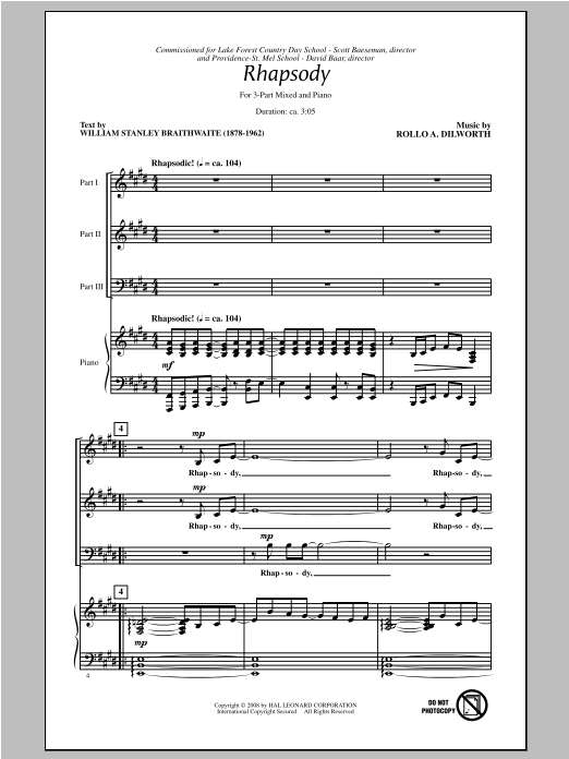 Rollo Dilworth Rhapsody sheet music notes and chords. Download Printable PDF.