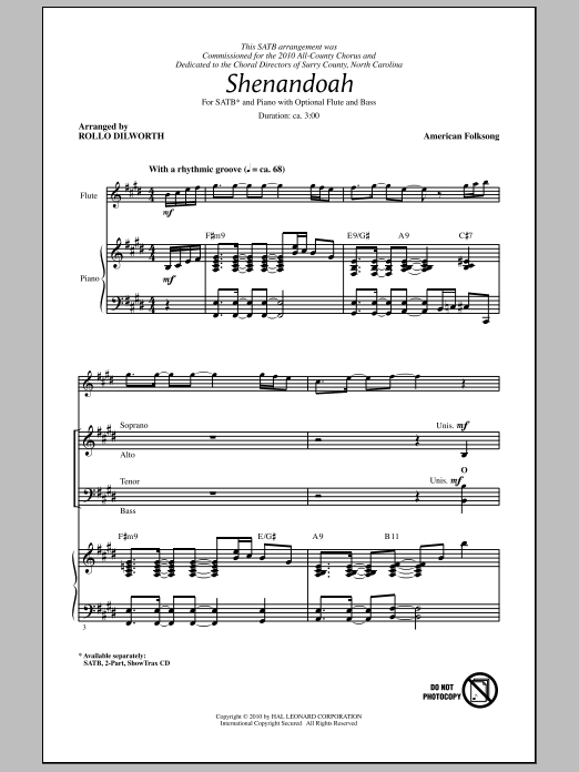 Rollo Dilworth Shenandoah sheet music notes and chords. Download Printable PDF.