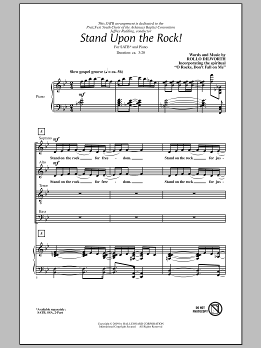 Learn to play Rollo Dilworth Stand Upon The Rock! sheet music for 2-Part Choir in minutes. Price: 3.9900$ Rollo Dilworth Stand Upon The Rock! sheet music notes and chords arranged for 2-Part Choir