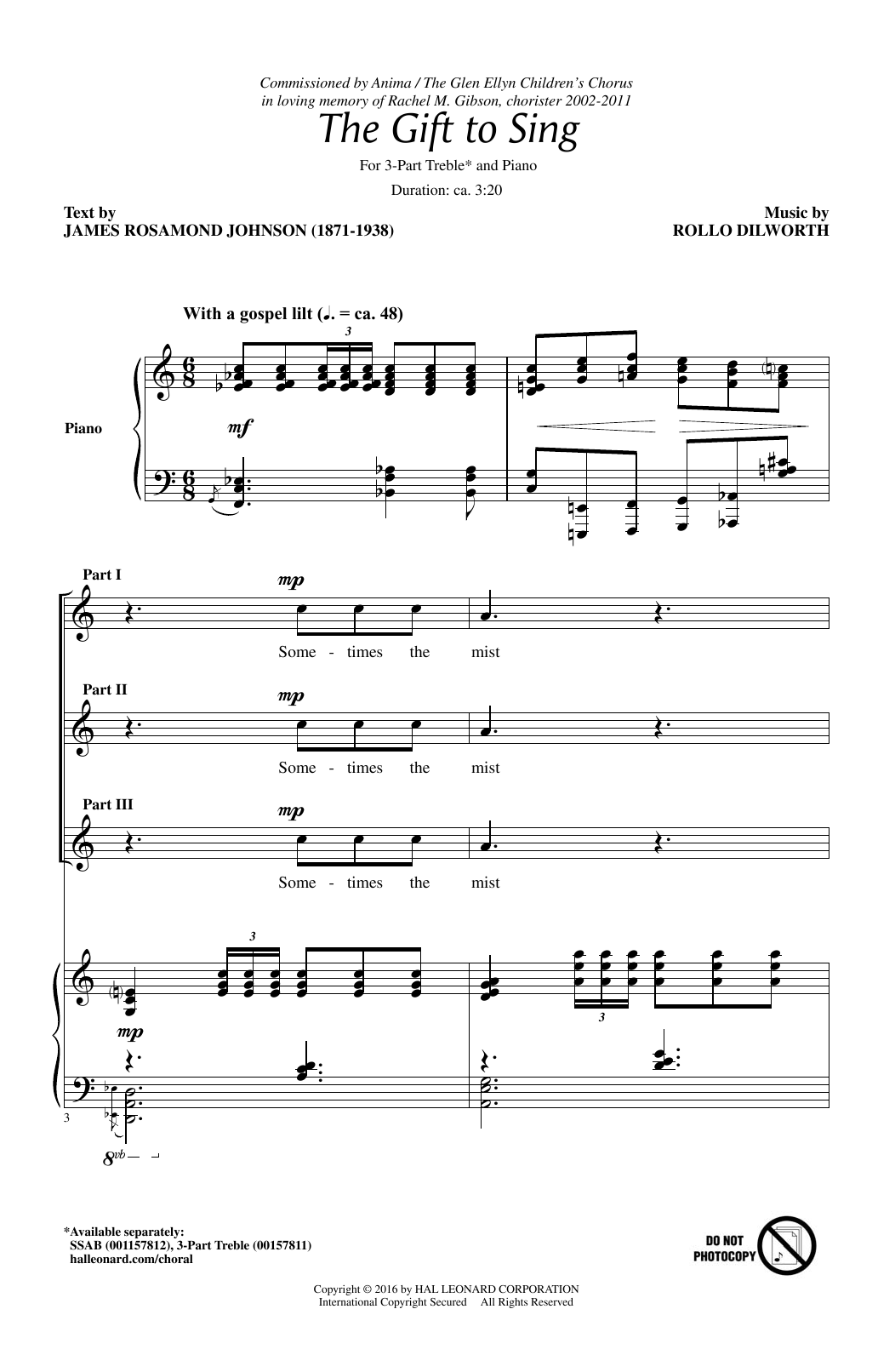 Learn to play Rollo Dilworth The Gift To Sing sheet music for 3-Part Treble Choir in minutes. Price: 3.9900$ Rollo Dilworth The Gift To Sing sheet music notes and chords arranged for 3-Part Treble Choir