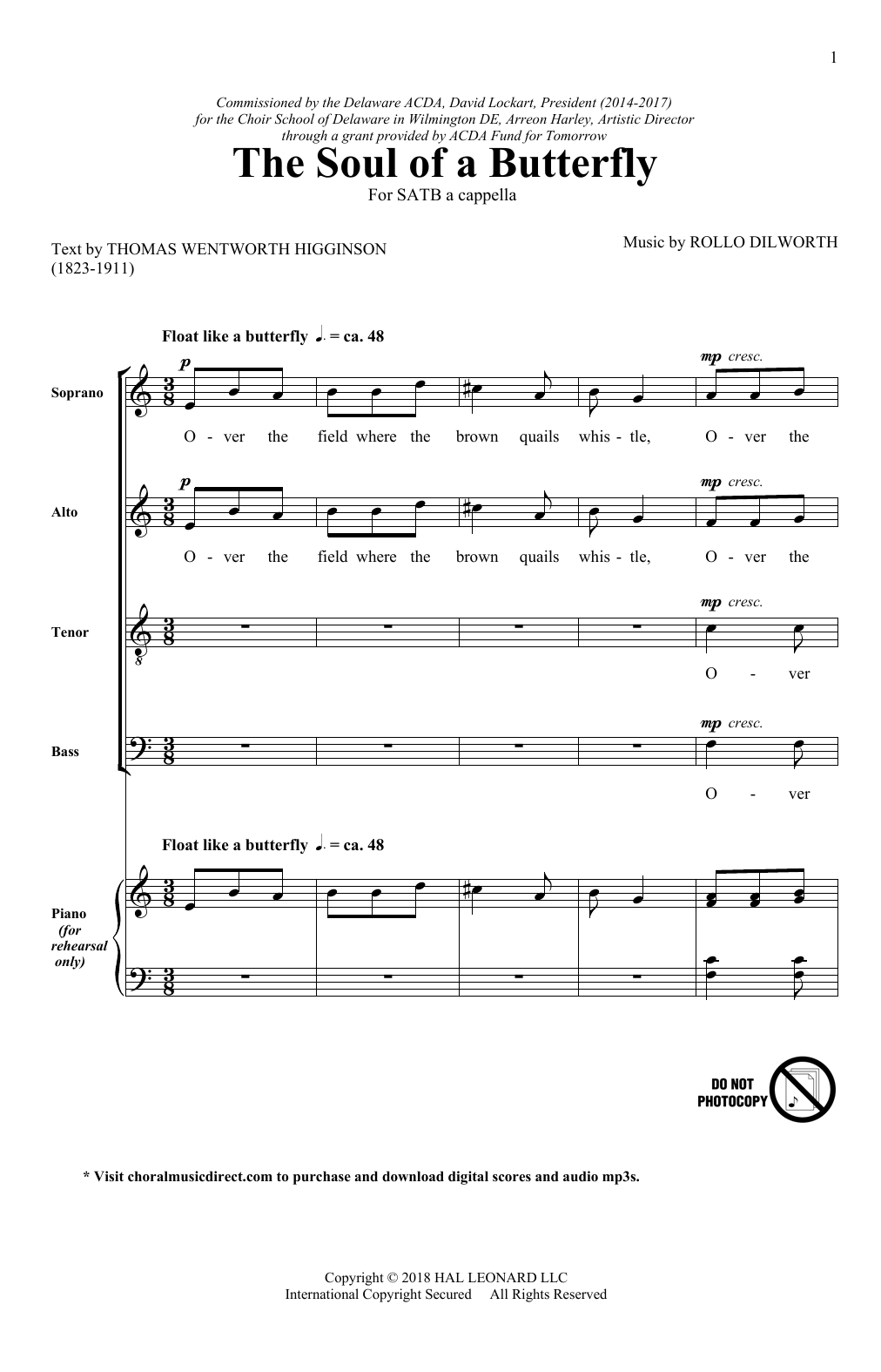 Learn to play Rollo Dilworth The Soul Of A Butterfly sheet music for SATB Choir in minutes. Rollo Dilworth The Soul Of A Butterfly sheet music notes and chords