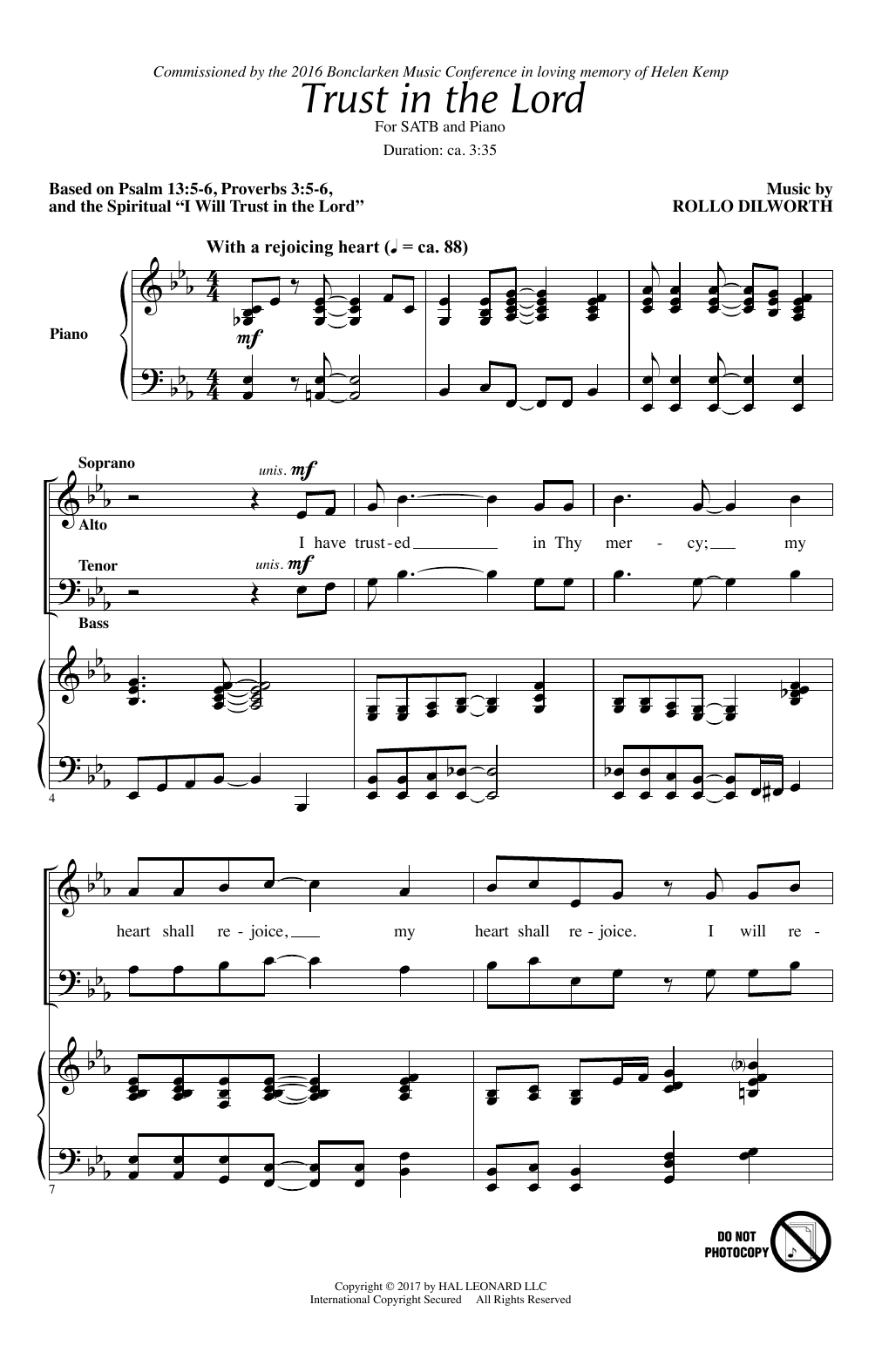Learn to play Rollo Dilworth Trust In The Lord sheet music for SATB Choir in minutes. Rollo Dilworth Trust In The Lord sheet music notes and chords. Download Printable PDF.