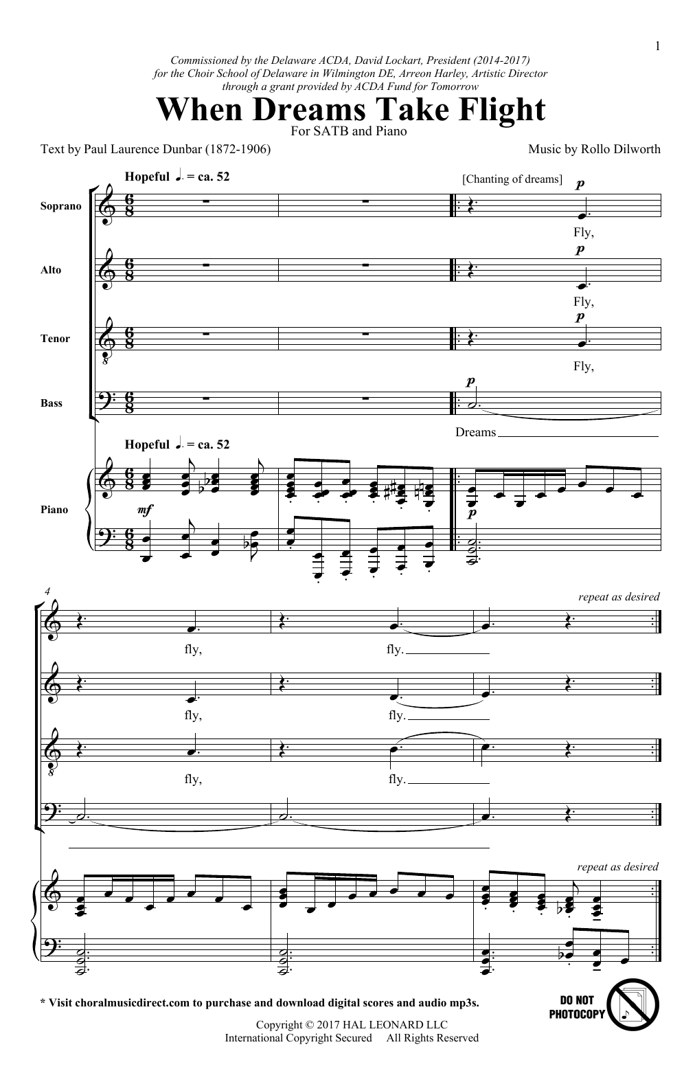 Learn to play Rollo Dilworth When Dreams Take Flight sheet music for SATB Choir in minutes. Price: 3.9900$ Rollo Dilworth When Dreams Take Flight sheet music notes and chords arranged for SATB Choir