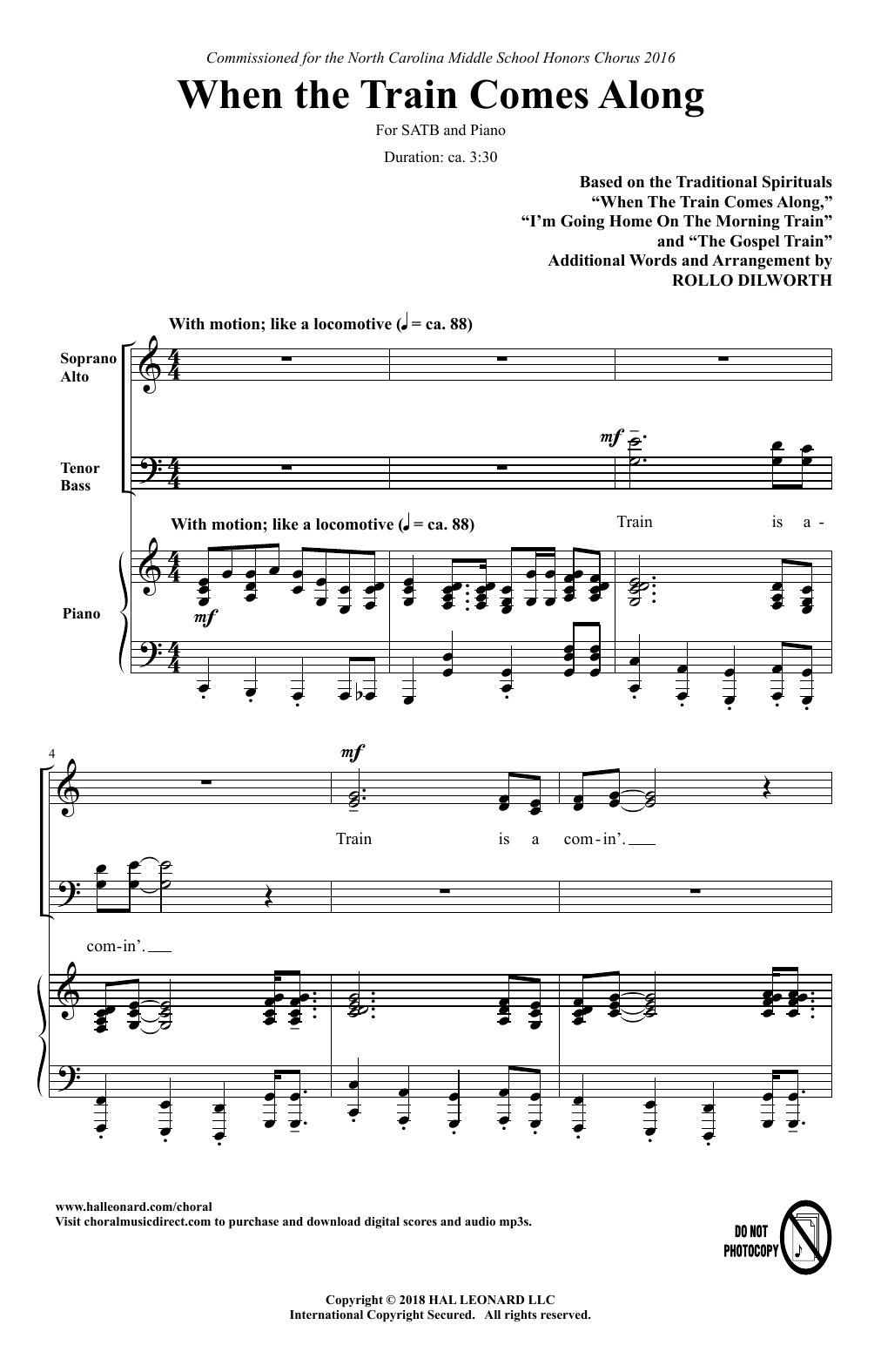 Learn to play Rollo Dilworth When The Train Comes Along sheet music for SATB Choir in minutes. Price: 3.9900$ Rollo Dilworth When The Train Comes Along sheet music notes and chords arranged for SATB Choir