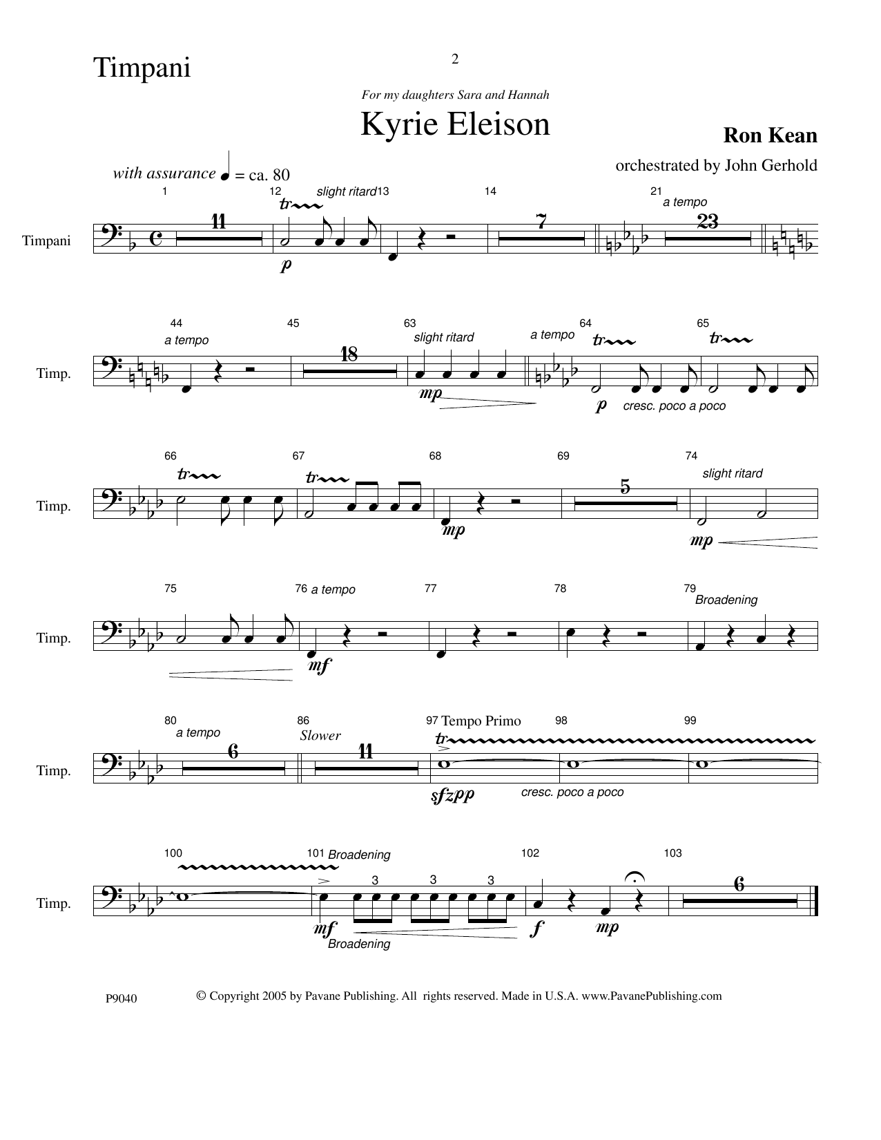 Learn to play Ron Kean American Mass (Chamber Orchestra) (arr. John Gerhold) - Timpani sheet music for Choir Instrumental Pak in minutes. Price: 6.9900$ Ron Kean American Mass (Chamber Orchestra) (arr. John Gerhold) - Timpani sheet music notes and chords arranged for Choir Instrumental Pak