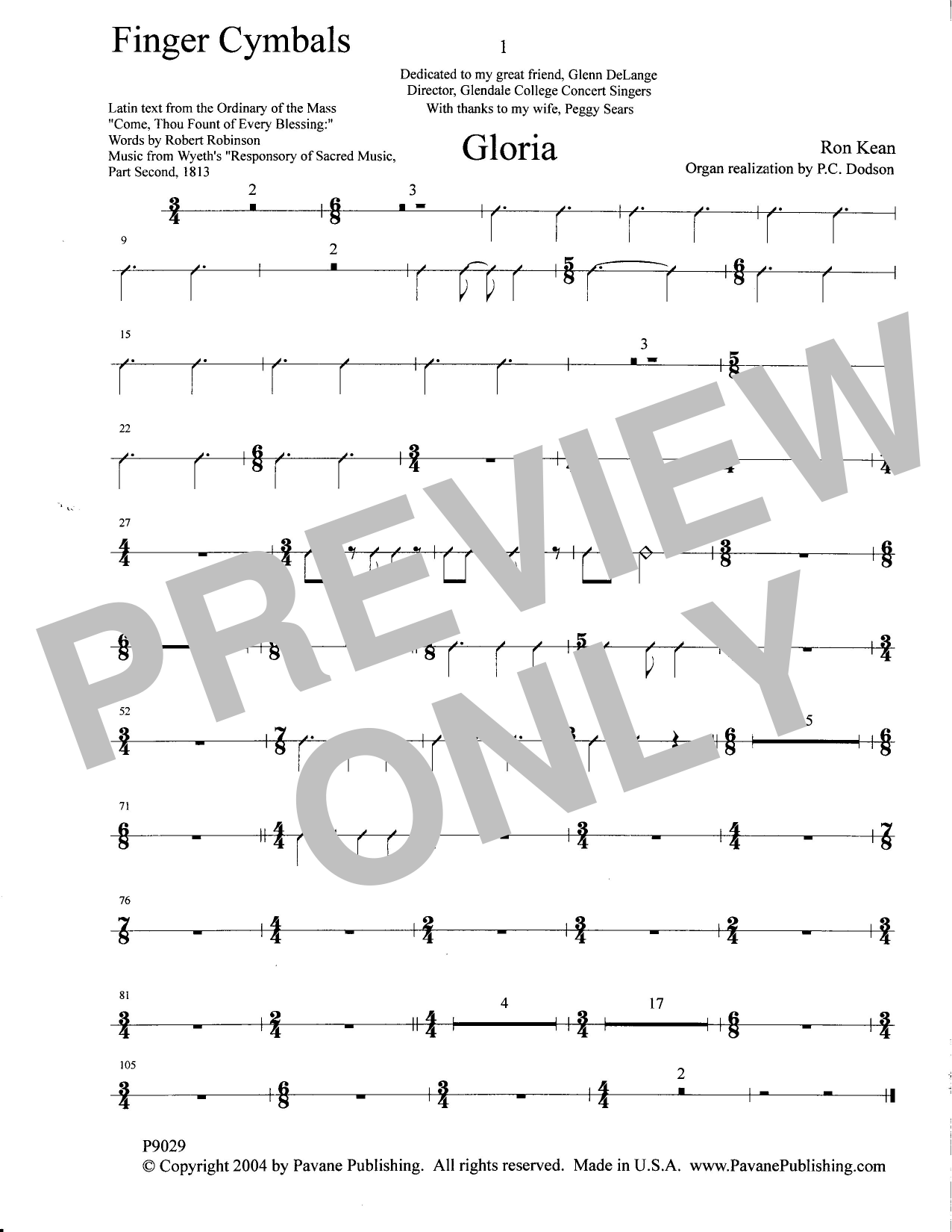 Learn to play Ron Kean Gloria - Finger Cymbals sheet music for Choir Instrumental Pak in minutes. Price: 6.9900$ Ron Kean Gloria - Finger Cymbals sheet music notes and chords arranged for Choir Instrumental Pak