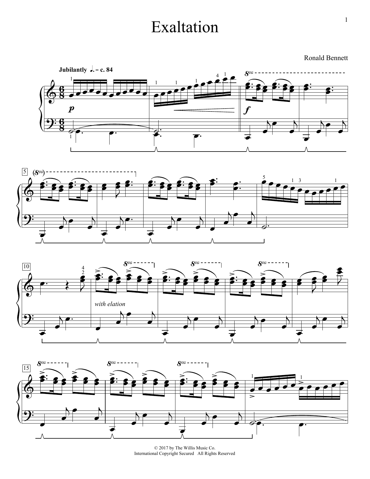 Ronald Bennett Exaltation sheet music notes and chords. Download Printable PDF.