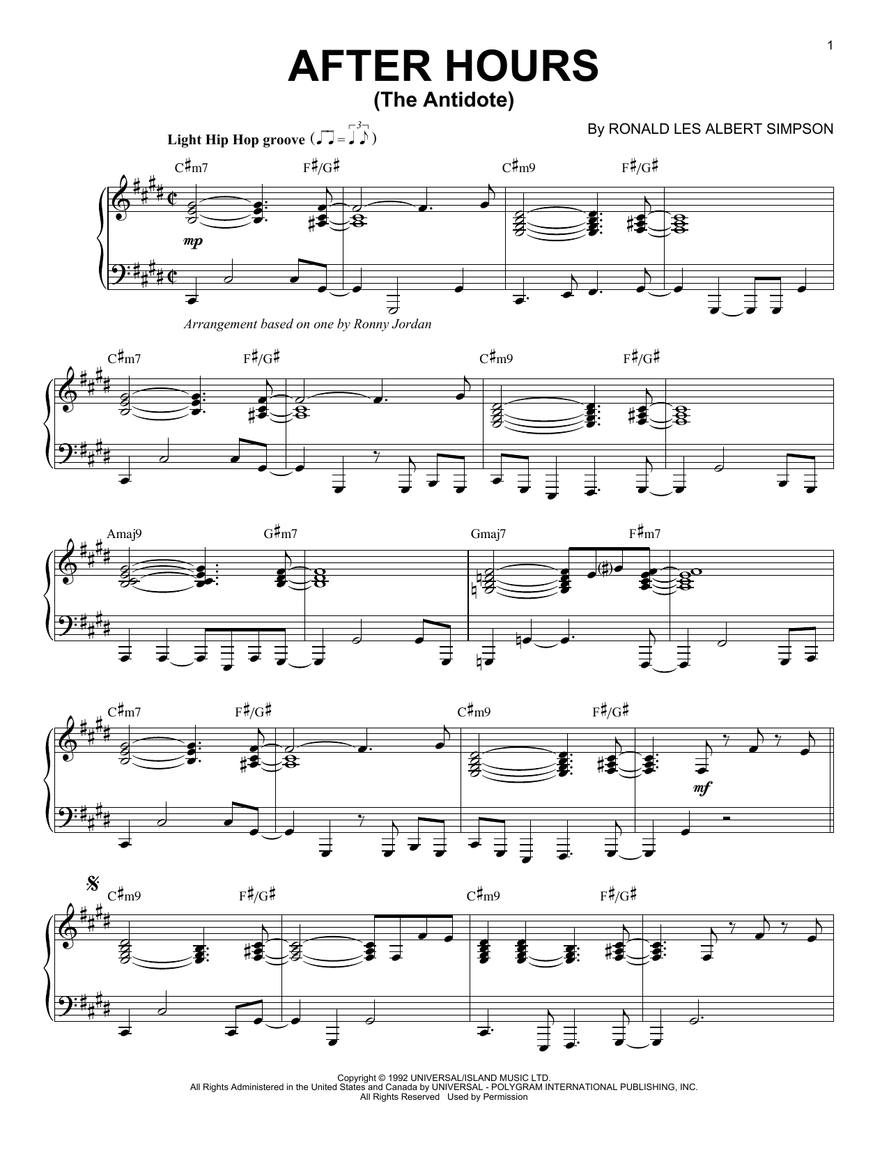 Learn to play Ronald Les Albert Simpson After Hours (The Antidote) sheet music for Piano Solo in minutes. Price: 6.9900$ Ronald Les Albert Simpson After Hours (The Antidote) sheet music notes and chords arranged for Piano Solo