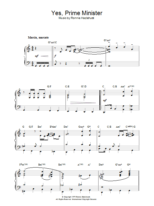 Ronnie Hazlehurst Yes Prime Minister sheet music notes and chords. Download Printable PDF.