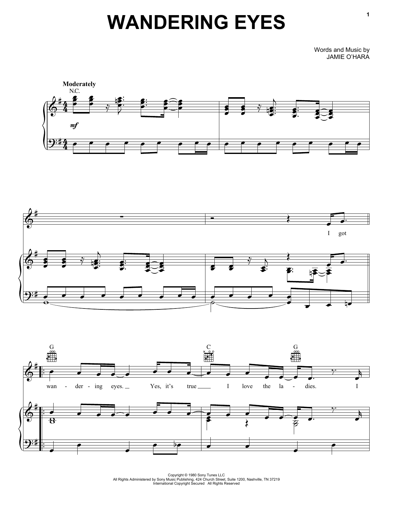 Ronnie McDowell Wandering Eyes sheet music notes and chords. Download Printable PDF.