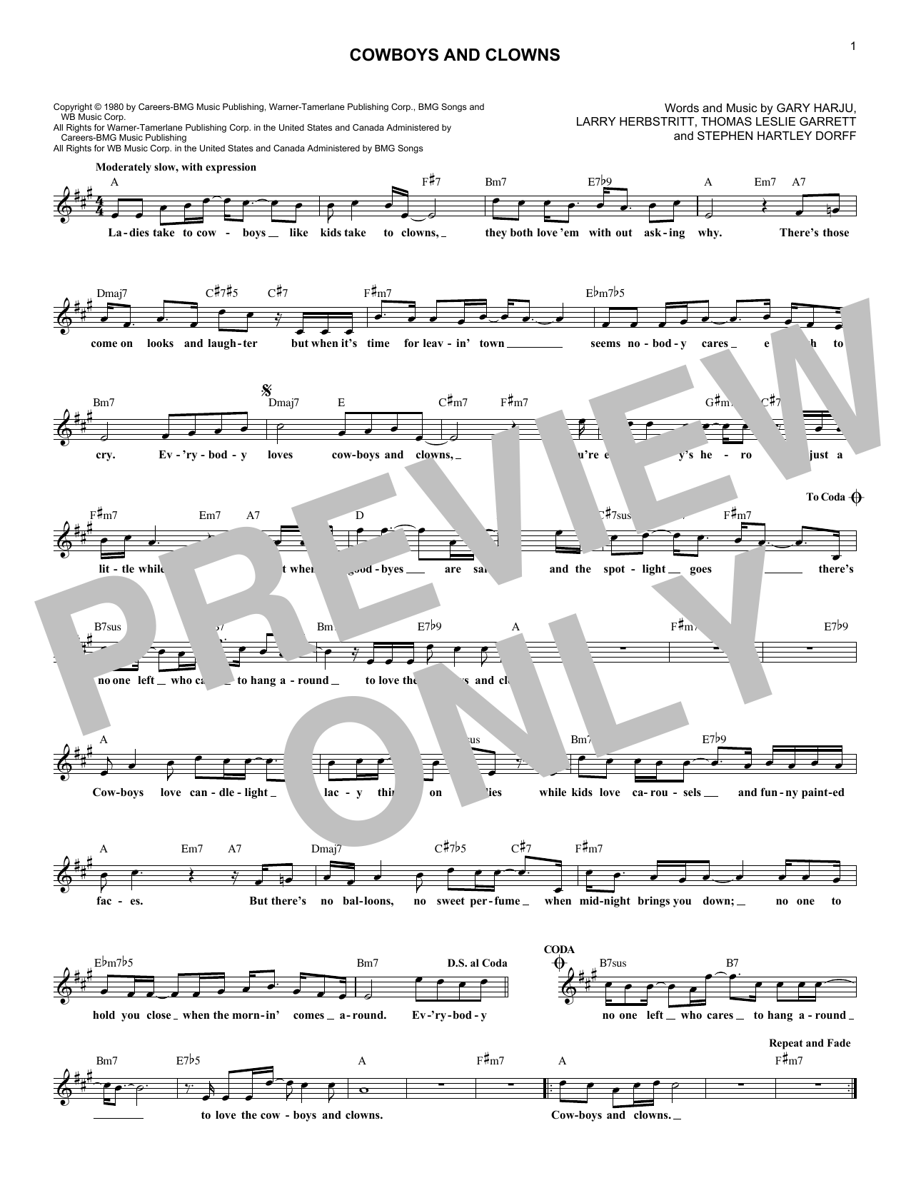 Ronnie Milsap Cowboys And Clowns sheet music notes and chords. Download Printable PDF.