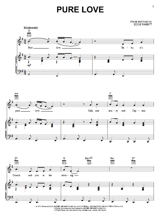 Ronnie Milsap Pure Love Sheet Music Chords And Lyrics Download Printable Country Pdf Score 52142 1461