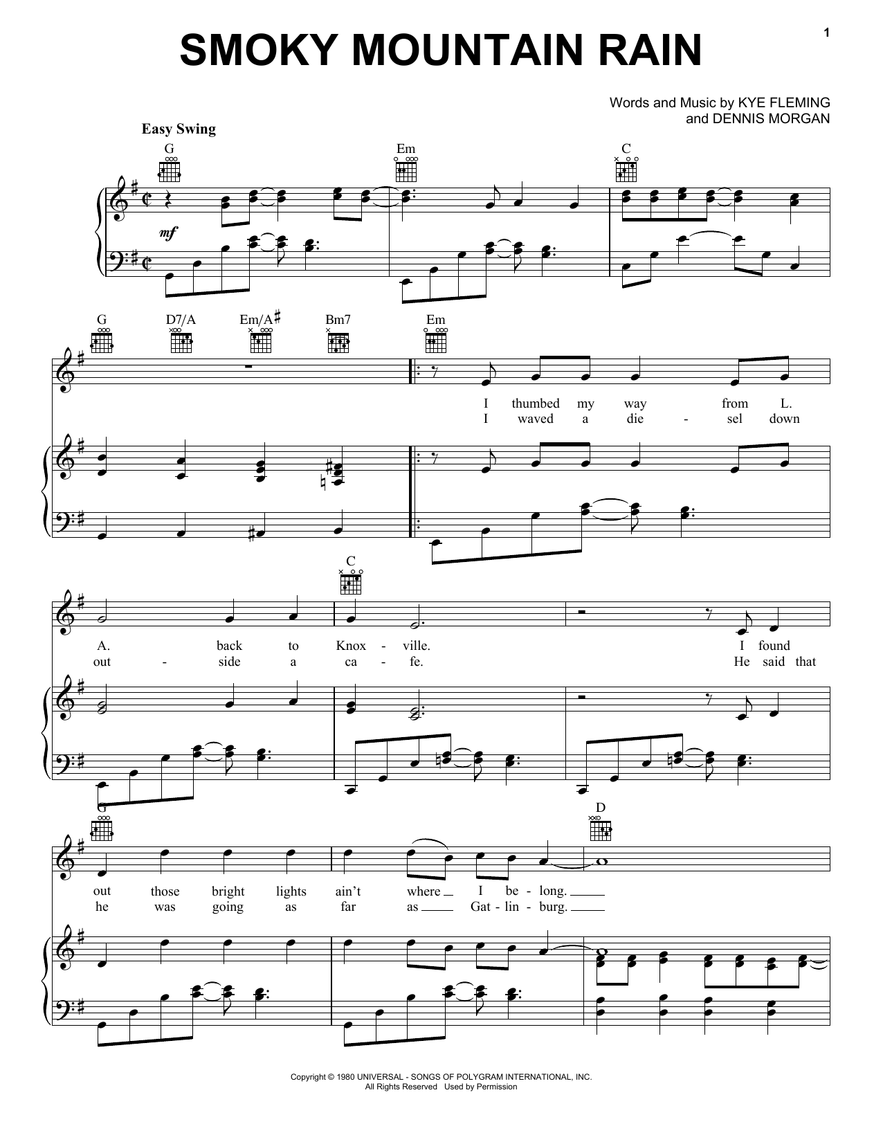 Ronnie Milsap Smoky Mountain Rain sheet music notes and chords. Download Printable PDF.