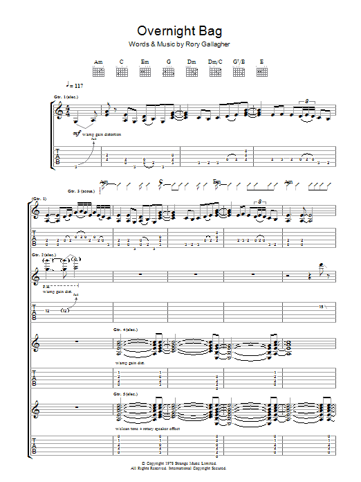 Rory Gallagher Overnight Bag sheet music notes and chords. Download Printable PDF.