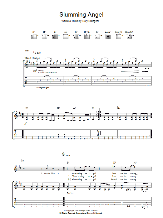 Rory Gallagher Slumming Angel sheet music notes and chords. Download Printable PDF.