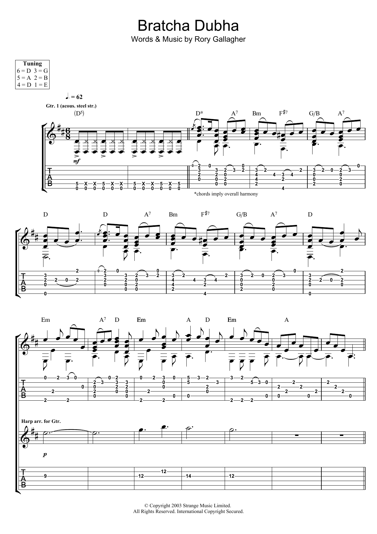 Rory Gallagher Bratcha Dubha sheet music notes and chords. Download Printable PDF.