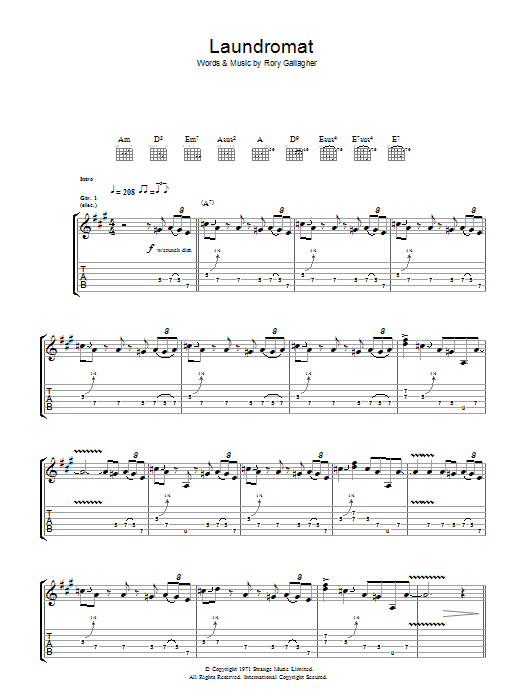 Rory Gallagher Laundromat sheet music notes and chords. Download Printable PDF.