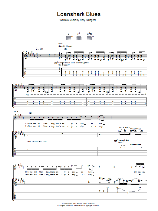 Rory Gallagher Loanshark Blues sheet music notes and chords. Download Printable PDF.