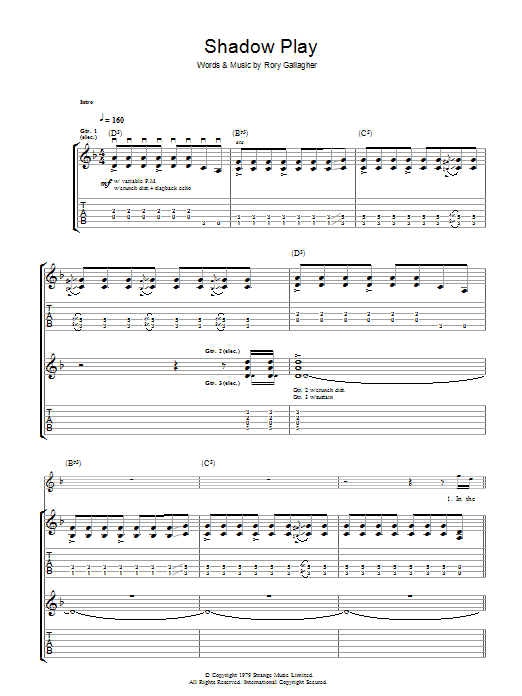 Rory Gallagher Shadow Play sheet music notes and chords. Download Printable PDF.