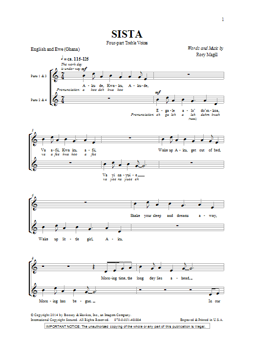 Rory Magill Sista sheet music notes and chords. Download Printable PDF.