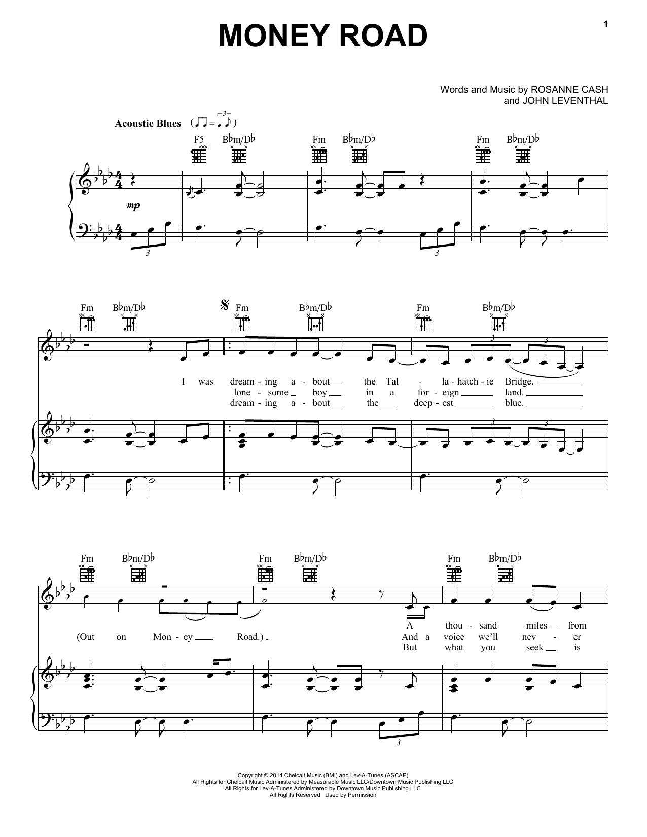 Rosanne Cash Money Road sheet music notes and chords. Download Printable PDF.