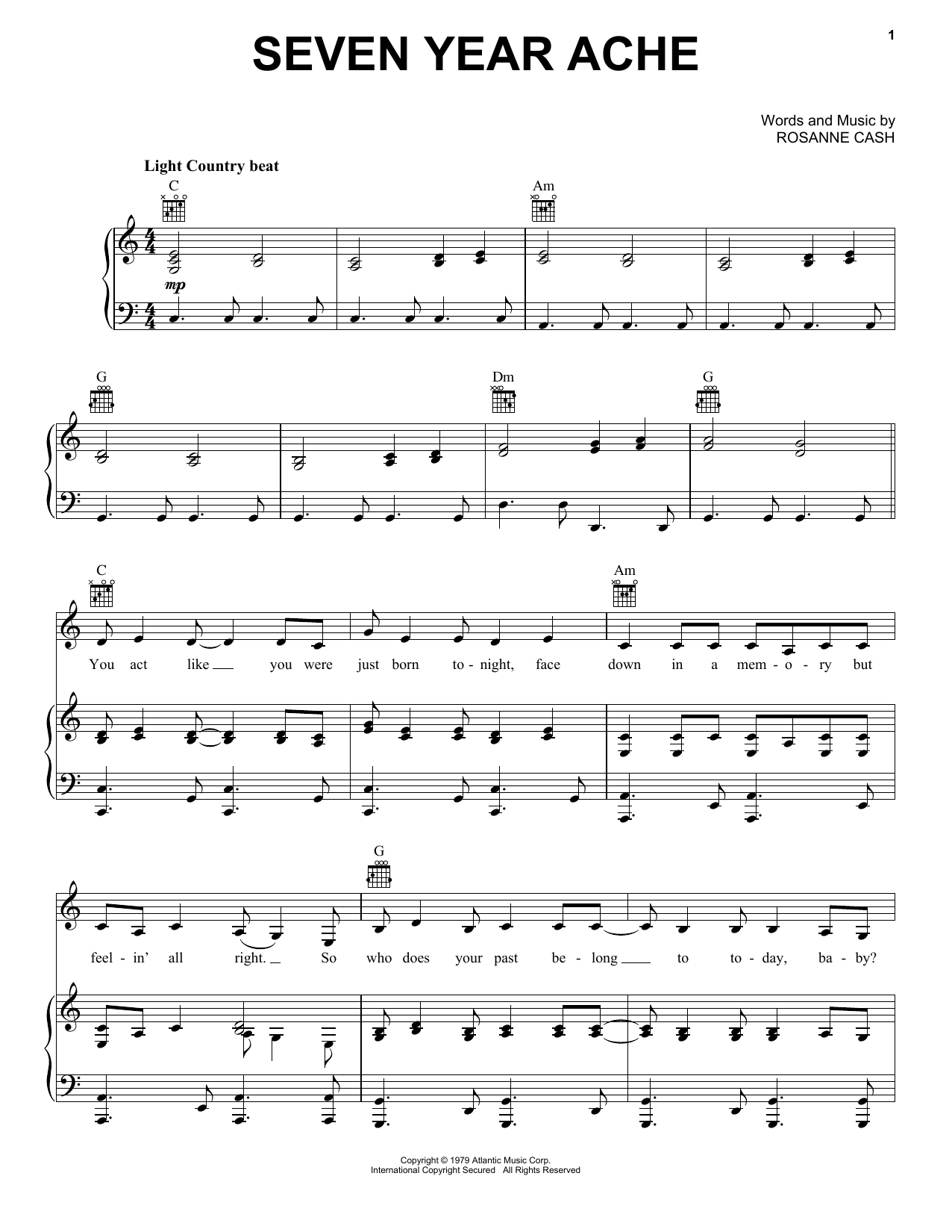 Rosanne Cash Seven Year Ache sheet music notes and chords. Download Printable PDF.