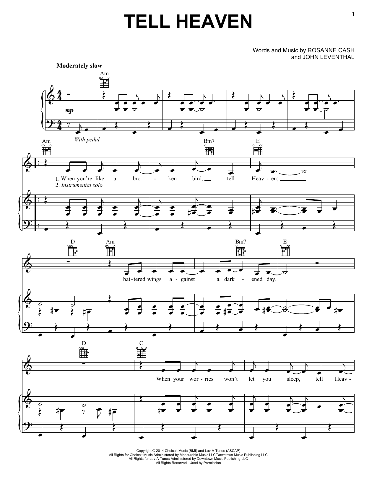 Rosanne Cash Tell Heaven sheet music notes and chords. Download Printable PDF.