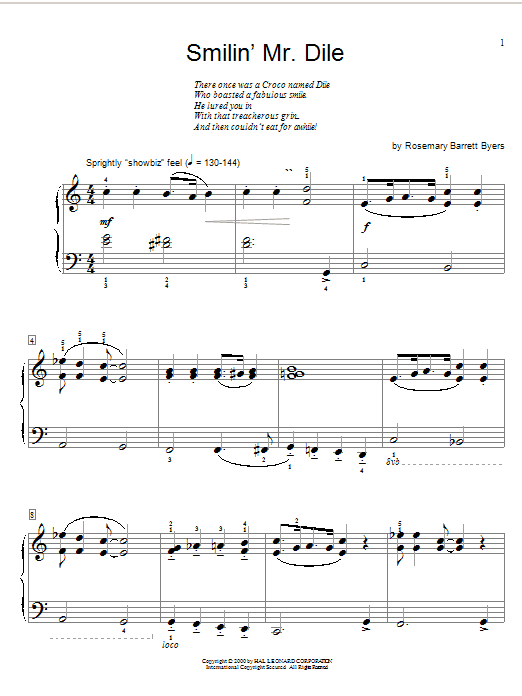 Rosemary Barrett Byers Smilin' Mr. Dile sheet music notes and chords arranged for Educational Piano