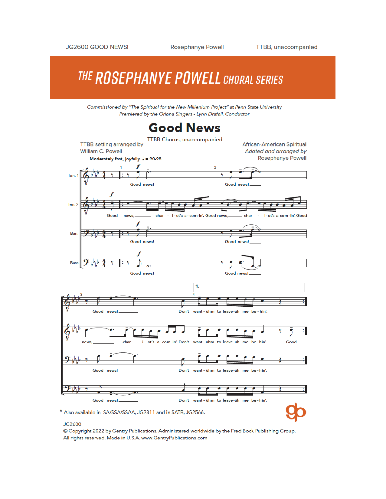 Rosephanye Powell Good News sheet music notes and chords. Download Printable PDF.