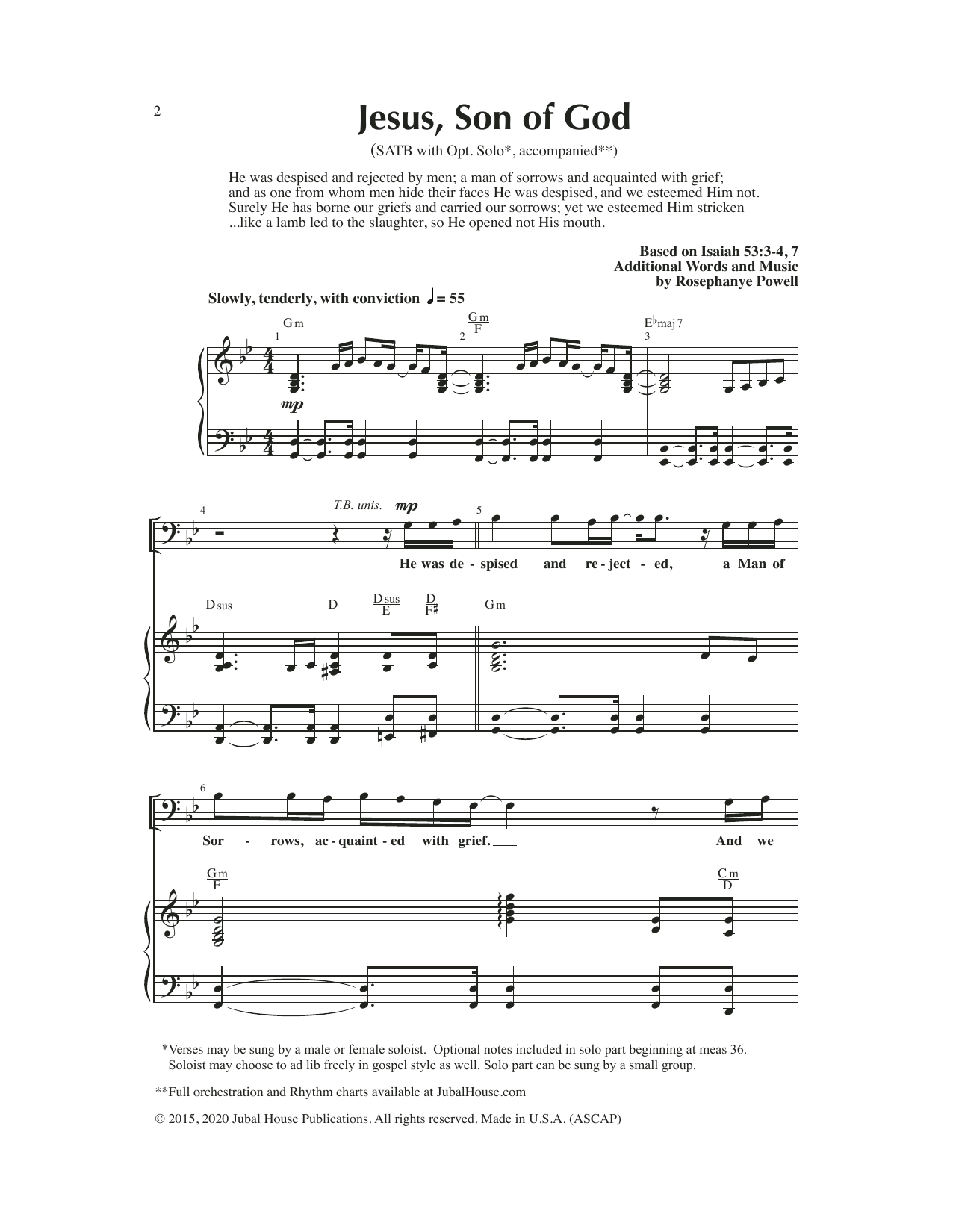 Learn to play Rosephanye Powell Jesus, Son Of God sheet music for SATB Choir in minutes. Price: 3.9900$ Rosephanye Powell Jesus, Son Of God sheet music notes and chords arranged for SATB Choir