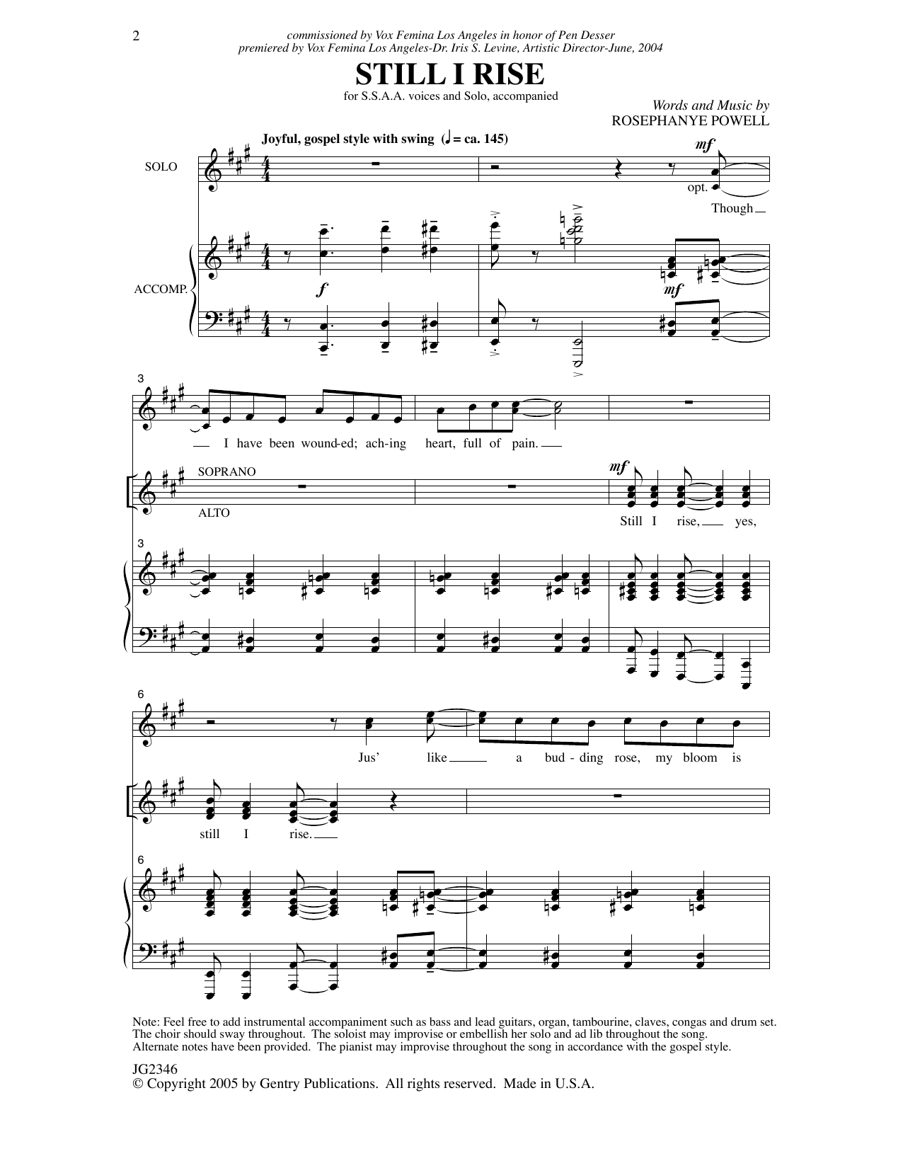 Rosephanye Powell Still I Rise sheet music notes and chords. Download Printable PDF.