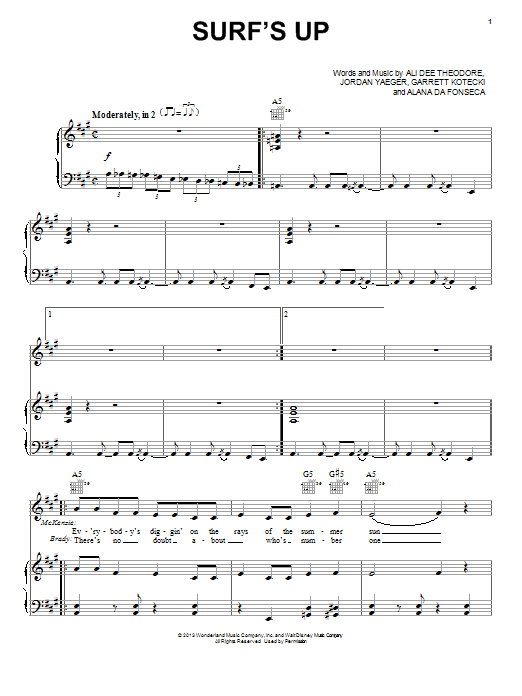 Ross Lynch Surf's Up sheet music notes and chords. Download Printable PDF.