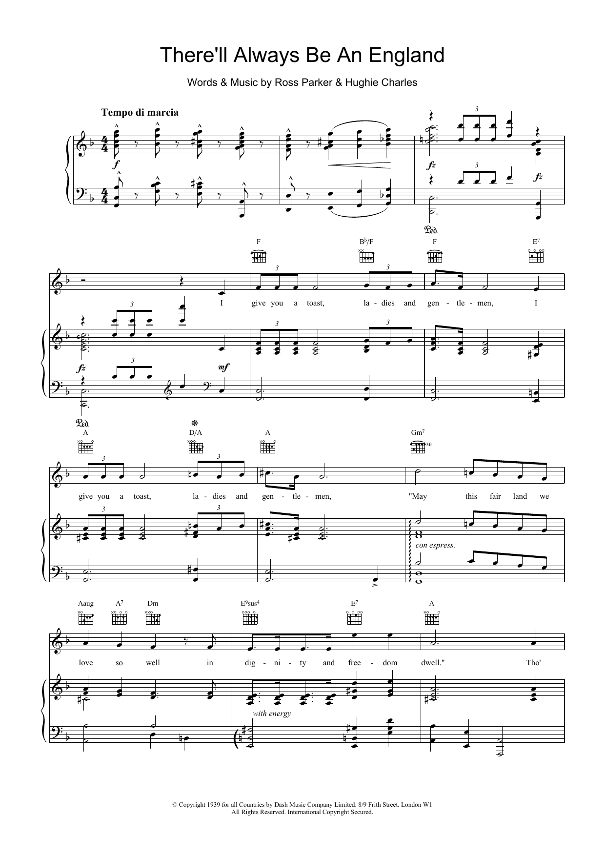 Learn to play Ross Parker There'll Always Be An England sheet music for Piano, Vocal & Guitar (Right-Hand Melody) in minutes. Ross Parker There'll Always Be An England sheet music notes and chords