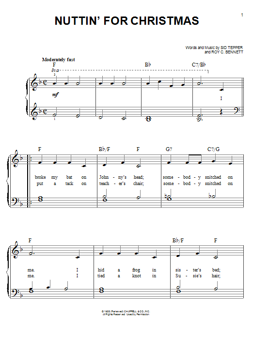 Roy Bennett Nuttin' For Christmas sheet music notes and chords. Download Printable PDF.