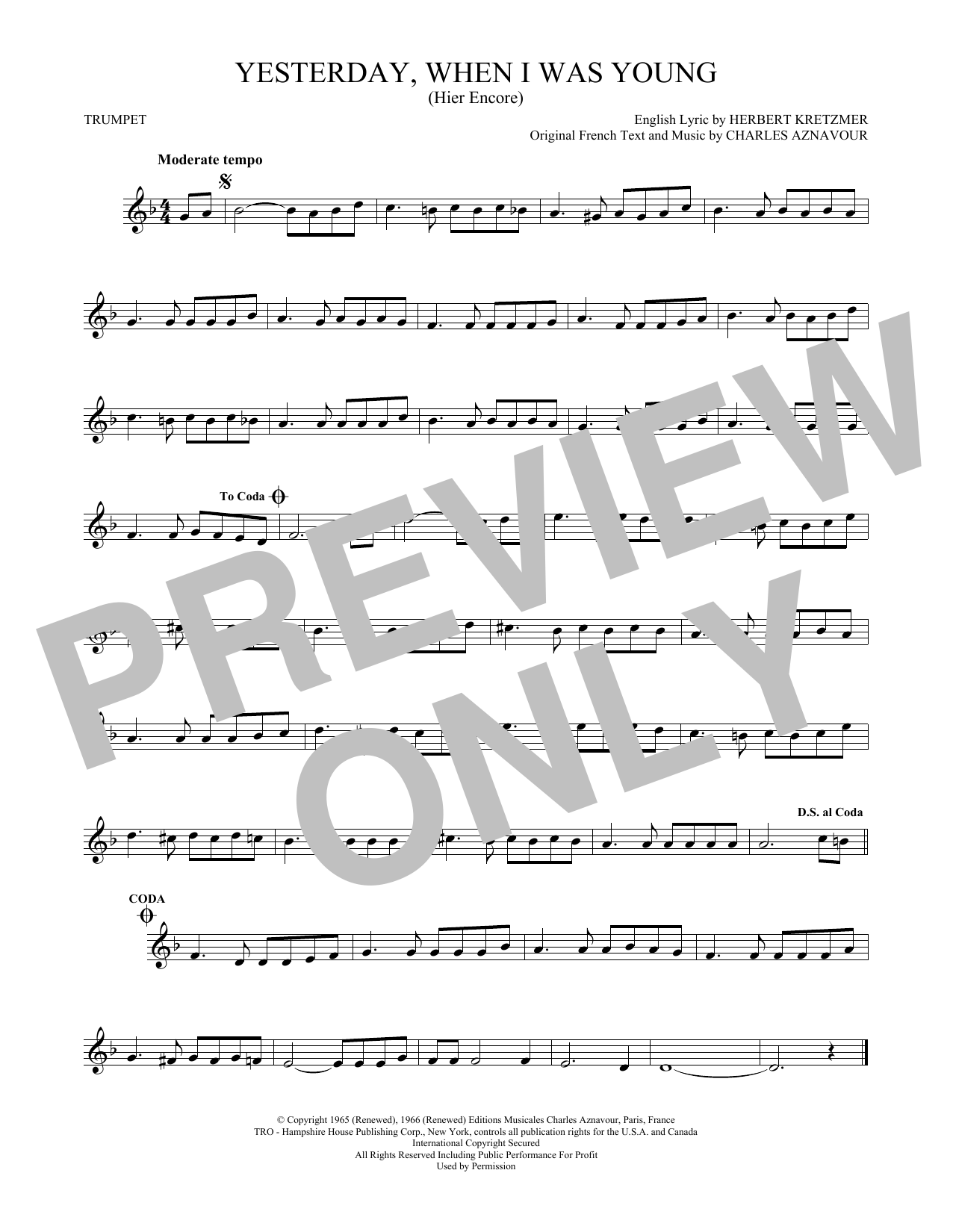 Roy Clark Yesterday, When I Was Young (Hier Encore) sheet music notes and chords. Download Printable PDF.