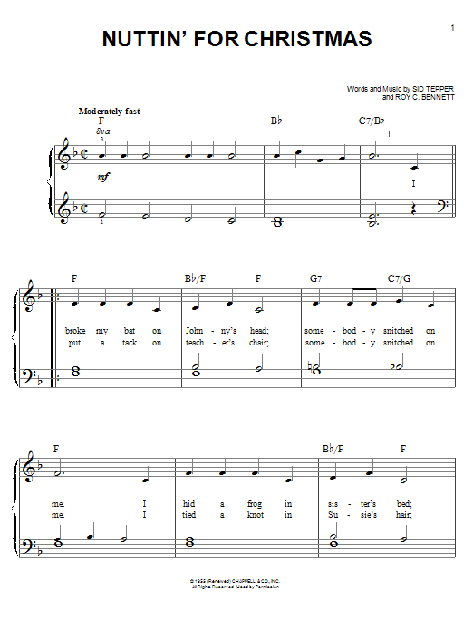 Roy C. Bennett Nuttin' For Christmas sheet music notes and chords. Download Printable PDF.