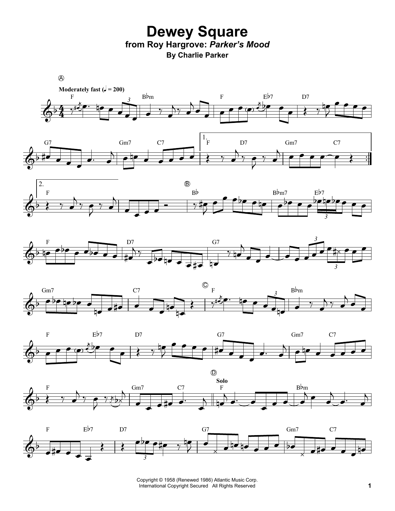 Roy Hargrove Dewey Square sheet music notes and chords. Download Printable PDF.