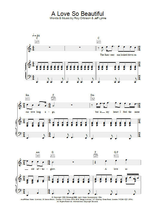 Roy Orbison & Jeff Lynne A Love So Beautiful sheet music notes and chords. Download Printable PDF.