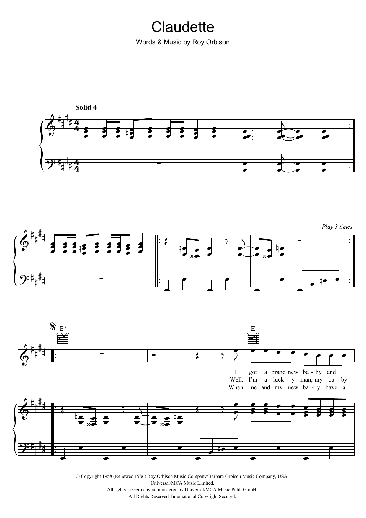 Learn to play Roy Orbison Claudette sheet music for Piano, Vocal & Guitar (Right-Hand Melody) in minutes. Roy Orbison Claudette sheet music notes and chords. Download Printable PDF.