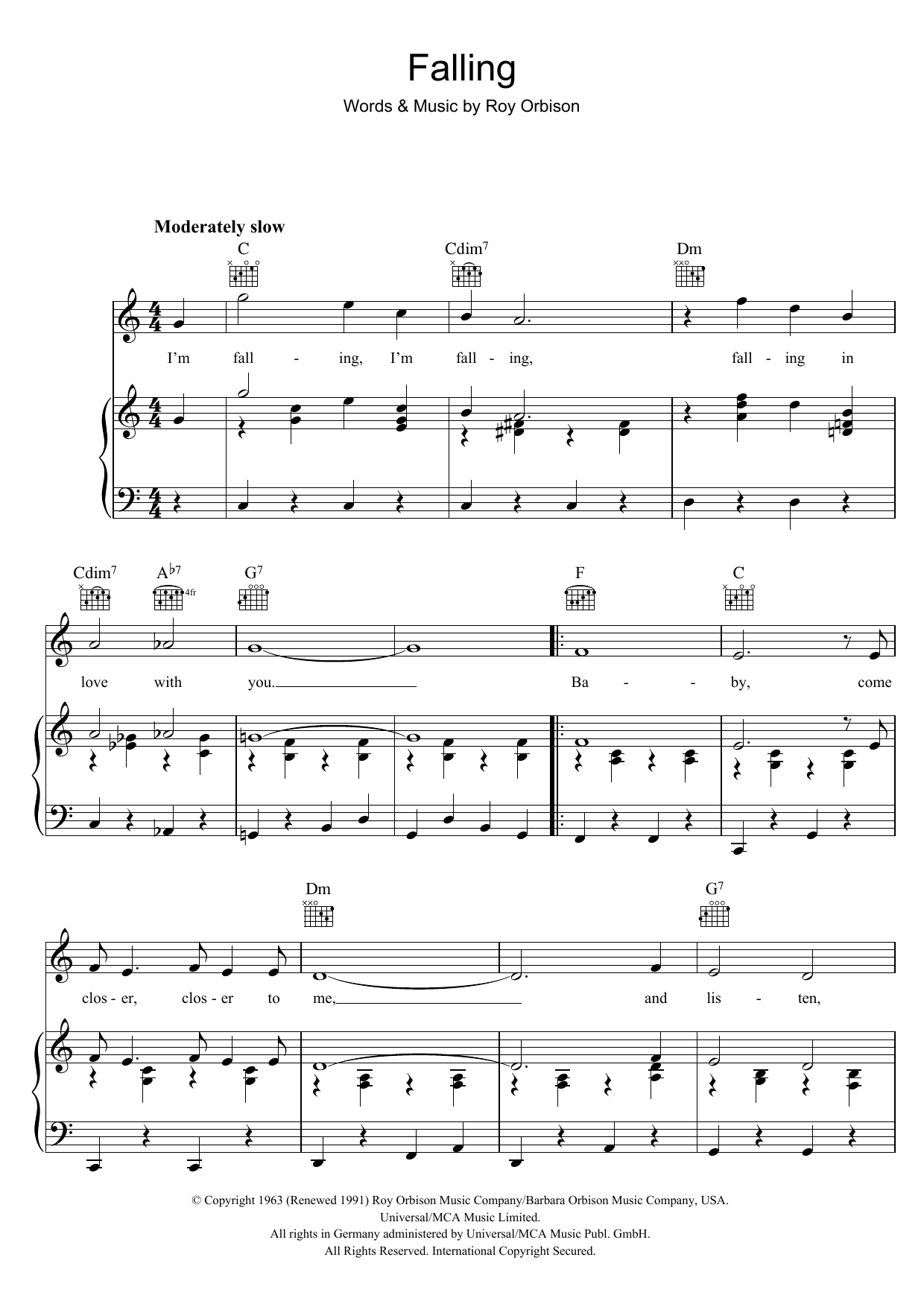 Learn to play Roy Orbison Falling sheet music for Piano, Vocal & Guitar (Right-Hand Melody) in minutes. Roy Orbison Falling sheet music notes and chords