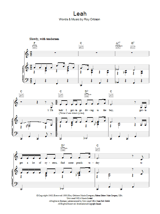 Roy Orbison Leah sheet music notes and chords. Download Printable PDF.